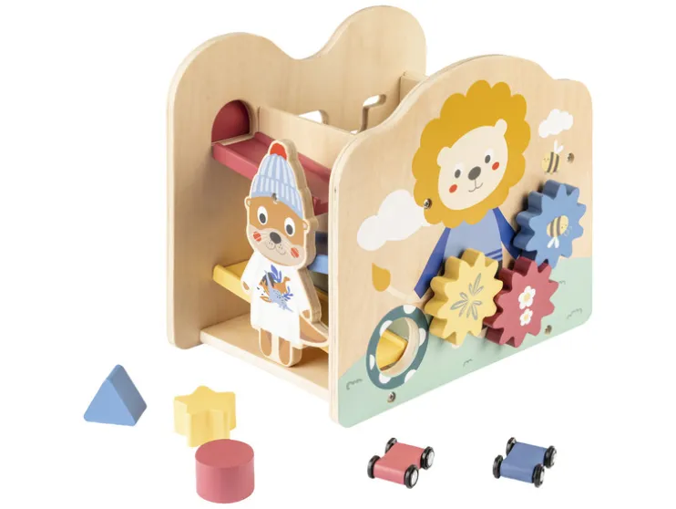 Andador / Cubo de actividades, de madera.