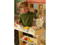Caja registradora/Balanza/Caja con alimentos/Cesta de la compra de madera