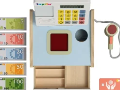 Caja registradora/Balanza/Caja con alimentos/Cesta de la compra de madera