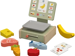 Caja registradora/Balanza/Caja con alimentos/Cesta de la compra de madera
