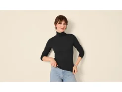 Camiseta de cuello alto acanalada para mujer