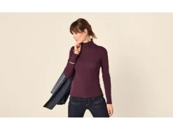 Camiseta de cuello alto acanalada para mujer