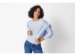 Camiseta de manga larga de canalé para mujer