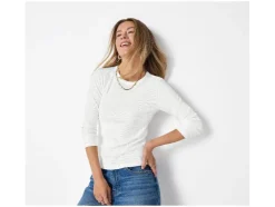 Camiseta de manga larga de canalé para mujer
