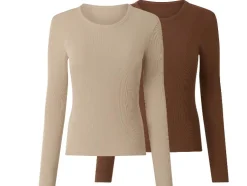 Camisetas de manga larga de canalé para mujer, pack de 2.