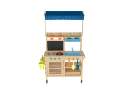 Cocina de barro de madera con techo