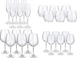 Copas de cava / Copas de vino blanco / Vasos de agua / Copas de vino tinto, lote de 6