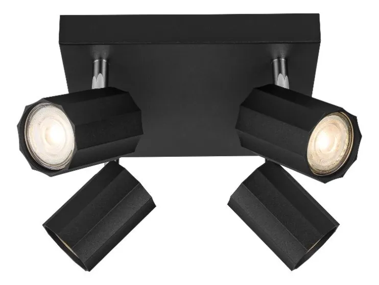 Foco de carril de techo / Foco de techo, con 4 focos orientables y giratorios.