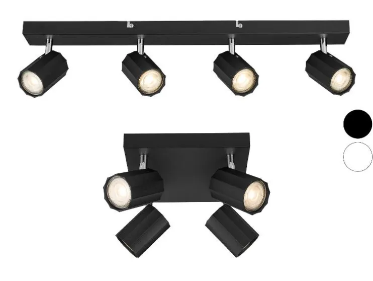 Foco de carril de techo / Foco de techo, con 4 focos orientables y giratorios.