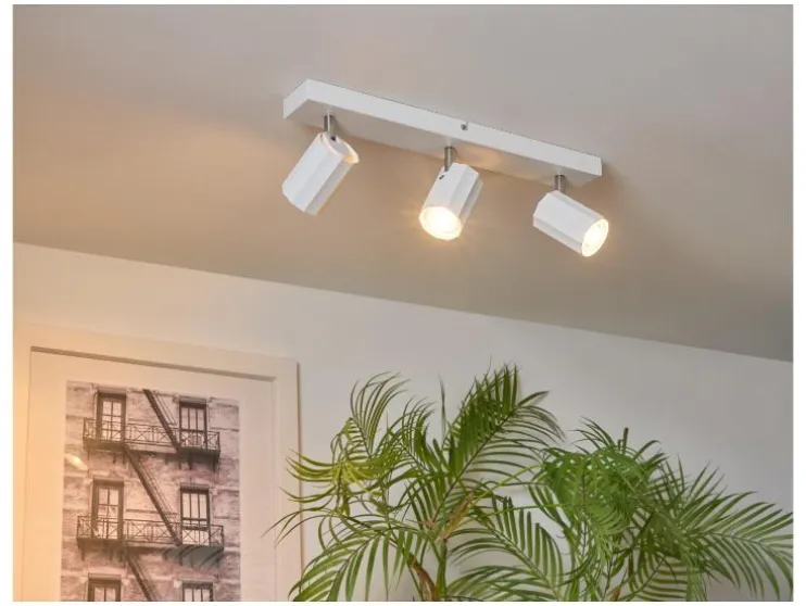 Foco de techo / Foco en carril, con 3 focos orientables y giratorios.