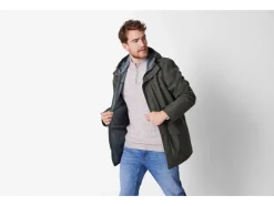 Gabardina de lluvia para hombre, con tejido exterior repelente al agua.