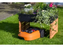 Garaje para cortacésped robotizable con jardinera