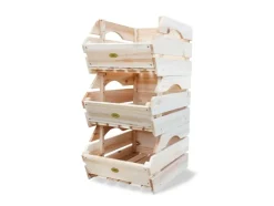 HABAU Caja de madera, juego de 3, 27x38x20 cm, apilable, madera maciza de pino.