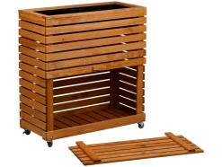 Huerto urbano »Rolla«, de madera de pino, con compartimento de almacenaje.
