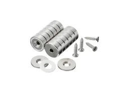 Imanes de neodimio / soportes magnéticos con clip / ganchos magnéticos / imanes con ojal / juego de imanes en recipiente con avellanado.