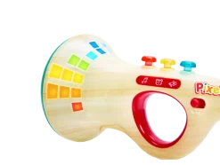 Instrumentos musicales con efecto pixelado.