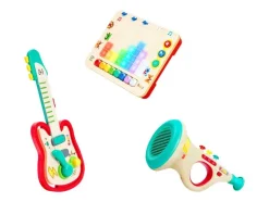 Instrumentos musicales con efecto pixelado.