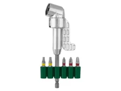 Juego de coronas perforadoras / Extractor de tornillos HSS / Portapuntas angular con juego de puntas / Eje flexible