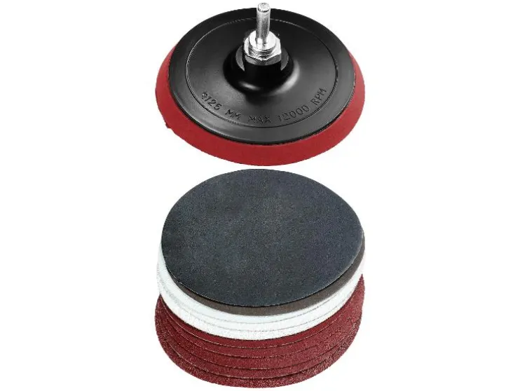Juego de discos de láminas / discos de pulido / plato lijador de velcro con juego de lija / juego de vellón abrasivo / disco de limpieza.