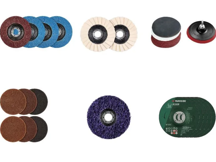 Juego de discos de láminas / discos de pulido / plato lijador de velcro con juego de lija / juego de vellón abrasivo / disco de limpieza.