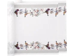 Juego de mantel y camino de mesa, de material reciclado.