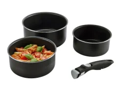 Juego de menaje de cocina de aluminio de 4 piezas, con mango extraíble.