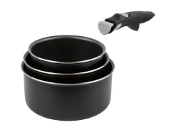 Juego de menaje de cocina de aluminio de 4 piezas, con mango extraíble.