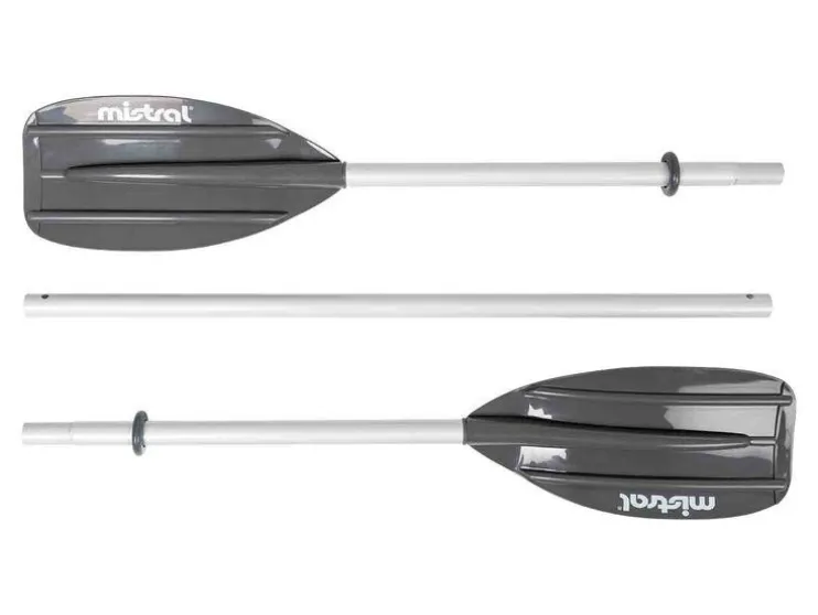 Kayak de nailon, sistema de 3 cámaras de aire, con 2 remos dobles.