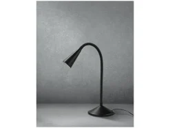 Lámpara de mesa LED con cuello flexible de metal.