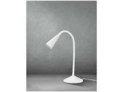 Lámpara de mesa LED con cuello flexible de metal.