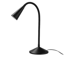 Lámpara de mesa LED con cuello flexible de metal.
