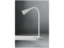 Lámpara LED de pinza, con cuello de metal flexible.