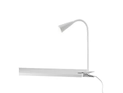 Lámpara LED de pinza, con cuello de metal flexible.