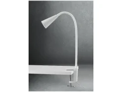 Lámpara LED de pinza, con cuello de metal flexible.