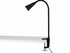 Lámpara LED de pinza, con cuello de metal flexible.