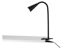 Lámpara LED de pinza, con cuello de metal flexible.