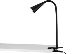 Lámpara LED de pinza, con cuello de metal flexible.