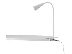 Lámpara LED de pinza, con cuello de metal flexible.