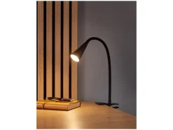 Lámpara LED de pinza, con cuello de metal flexible.
