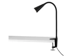 Lámpara LED de pinza, con cuello de metal flexible.