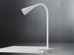 Lámpara LED de pinza, con cuello de metal flexible.