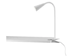 Lámpara LED de pinza, con cuello de metal flexible.