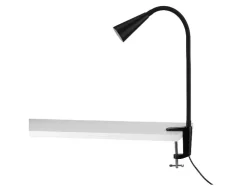 Lámpara LED de pinza, con cuello de metal flexible.