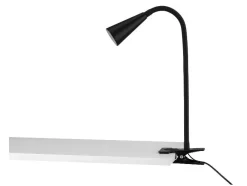 Lámpara LED de pinza, con cuello de metal flexible.