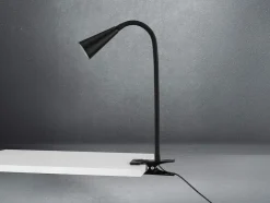 Lámpara LED de pinza, con cuello de metal flexible.