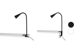 Lámpara LED de pinza, con cuello de metal flexible.