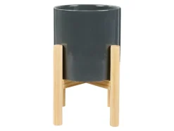 Maceta con soporte de cerámica esmaltada.