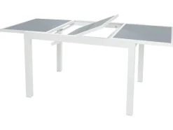 Mesa de jardín de aluminio »Houston« blanco, 120-180 x 89 x 75 cm.