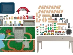 Mesa de juego de tren de madera, 100 piezas.