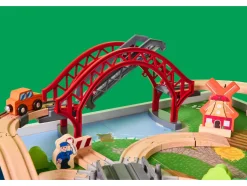 Mesa de juegos con tren de madera